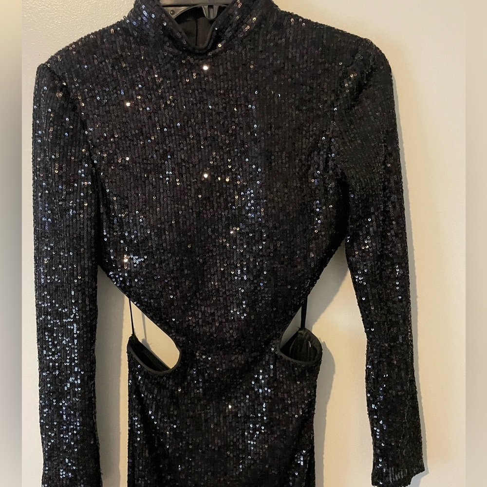 Nwot  La Femme - 28771 Sequined Long Sleeve High Neck Fitted Dress - Picture 4 of 5